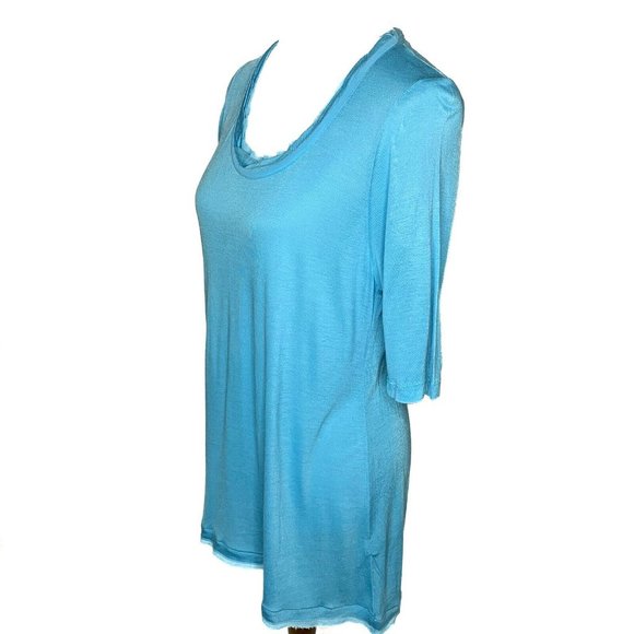 Soft Surroundings Half Sleeve Tunic Top Blue Size Medium Raw Edges - Picture 5 of 8